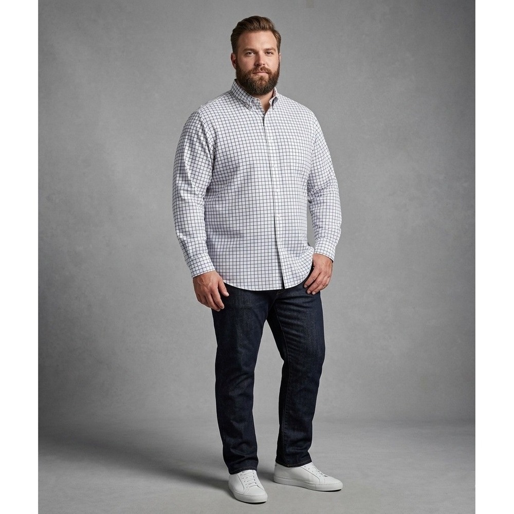 Brooks Brothers Madison Fit 18.5 35 Supima Cotton Non-Iron Shirt White Check